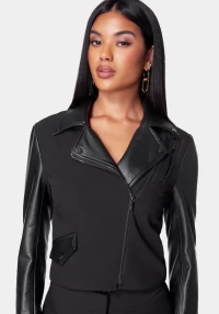 CROPPED VEGAN LEATHER COMBO TAILORED MOTO BLAZER product
