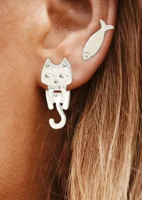 Cat And Fish Alloy Cute Earrings product