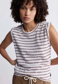 Elayne Women’s Striped Knit Tank Top in White & Tan - KT0126P product
