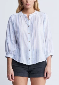 Ishara Women’s Balloon Sleeve Striped Blouse in White & Light Blue - WT0097P product