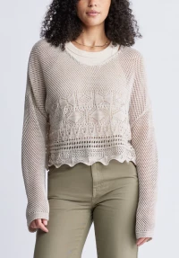 Cornelia Women's Crochet Cropped Sweater, Tan - SW0056S product
