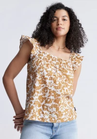 Mabilia Women's Flutter Sleeve Top, Yellow Flowers - WT0108S product