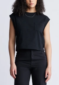 Amandine Women's Cap-Sleeve Crop Top, Black - KT0149S product