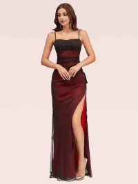 Sexy Spaghetti Straps Red And Black Prom Dresses With Slit product