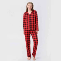 Women Plaid Collared Neck Shirt and Pants Set product