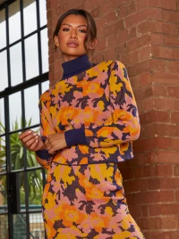 Abstract Floral Print High Neck Jumper in Multi product