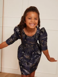 Younger Girls Long Sleeve Jacquard Mini Dress in Navy product