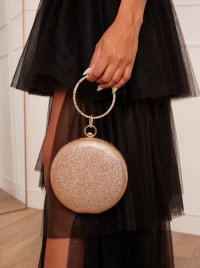 Diamante Ring Handle Glitter Bag in Gold product