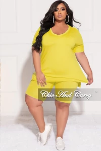 Plus Size 2pc Tunic Top and Matching Shorts Set in Yellow product