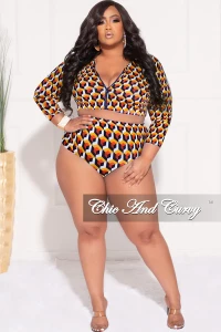 Plus Size 2Pc Poolside Playsuit Set in Colorful Cube Print product