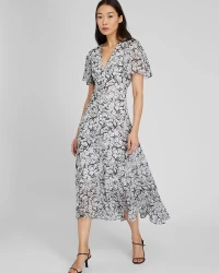 Tiered Flutter Sleeve V-Neck Maxi Dress product