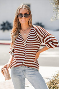 Striped V-Neck Buttoned Cardigan product