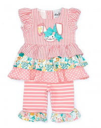 Rare Editions Baby Girls 3-24 Months Easter-Bunny-Face Applique Mixed-Media Fit-And-Flare Dress & Striped Leggings Set product