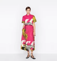 MID-LENGTH PLEATED SKIRT Pink Cotton Poplin with Multicolor D-Tiger Pop Motif product