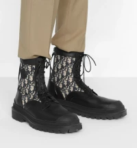 DIOR EXPLORER ANKLE BOOT Black Smooth Calfskin and Beige and Black Dior Oblique Jacquard product