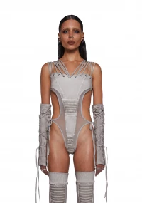 DARKER WAVS Frequency Strappy Mesh And Jersey Bodysuit - Sand product