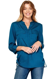 SARA MICHELLE 3/4 BUTTON TAB SLEEVE PATCH POCKETS SIDE TIES POPOVER product