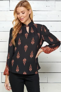 SARA MICHELLE TWISTED FRONT NECK LONG SLEEVE BLOUSE product
