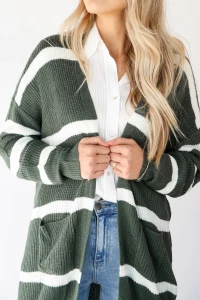 Cozy Circumstance Green Striped Longline Cardigan product