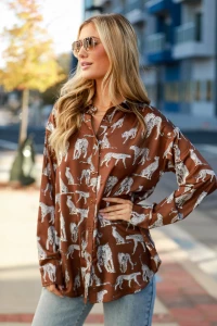 Prowling To Wow Mocha Cheetah Button-Up Blouse product
