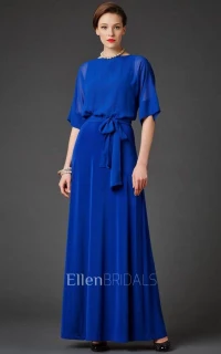 A-Line Jewel Half Sleeve Prom Dress with Keyhole and Sash/Ribbon product