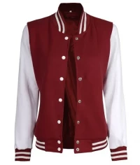 Women’s White and Maroon Letterman Jacket product