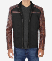 Cafe Racer Mens Black and Brown Leather Jacket product