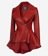 Womens Red Leather Peplum Jacket product