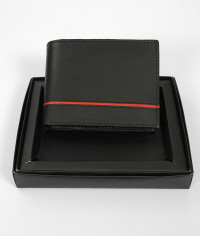 Mens Black Leather Bifold Wallet With Red Stripe product