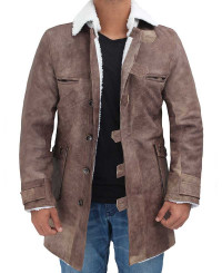 Hardy Mens 3 4 Length Distressed Shearling Brown Leather Coat product