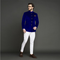 Stately Royal Blue Velvet Jodhpuri Suit product