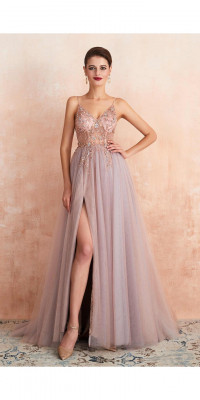 See Through Long Slit Prom Gown product