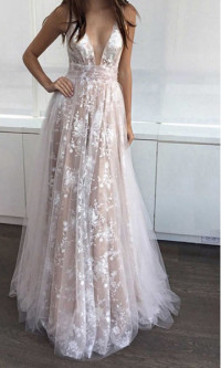 Sheer Plunging Long Prom Dresses product