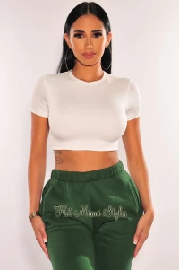 HMS ESSENTIAL WHITE ROUND NECK SHORT SLEEVES CROP TOP product