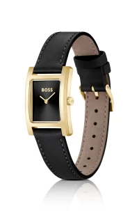 LEATHER-STRAP WATCH WITH BRUSHED BLACK DIAL product