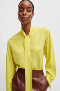 RELAXED-FIT BLOUSE IN WASHED SILK WITH TIE COLLAR product