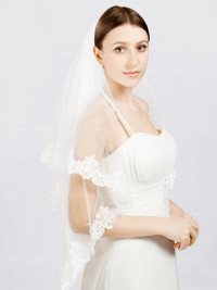 Double Tiered Vintage Wedding Veil with Lace VE45N product