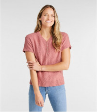 Women's Midweight Cotton Slub Sweater, Henley Short-Sleeve product