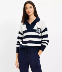 Lou & Grey Striped Varsity Letter Half Zip Sweater product