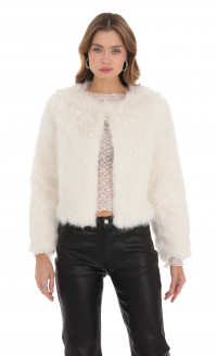 Faux Fur Jacket in White TIMING product