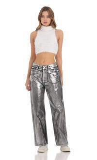 Metallic Foiled Black Jeans in Silver MISS LOVE product