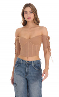 Ribbed Off Shoulder Corset Top in Brown HERA product