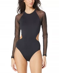 VINCE CAMUTO Women's Mesh-Sleeve Cut-Out One-Piece Swimsuit product