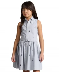 POLO RALPH LAUREN Big Girls Belted Polo Pony Oxford Sleeveless Shirtdress product