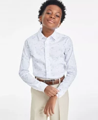 CALVIN KLEIN Big Boys Slim-Fit Long-Sleeve Stretch Floral-Print Shirt product