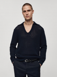 Openwork knit polo neck sweater product