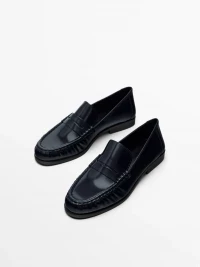 BLUE GATHERED PENNY STRAP LOAFERS product