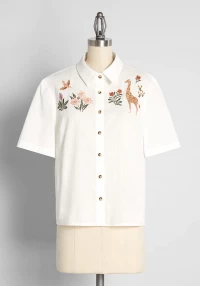 Giraffes in the Garden Embroidered Button-Up Blouse product