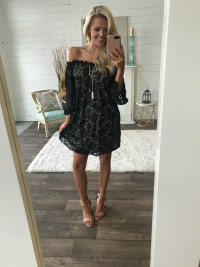 Be Seen Off the Shoulder Lace Dress Black product