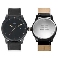 Odysseus Day Date Minimalist Leather Strap Watch in Black product